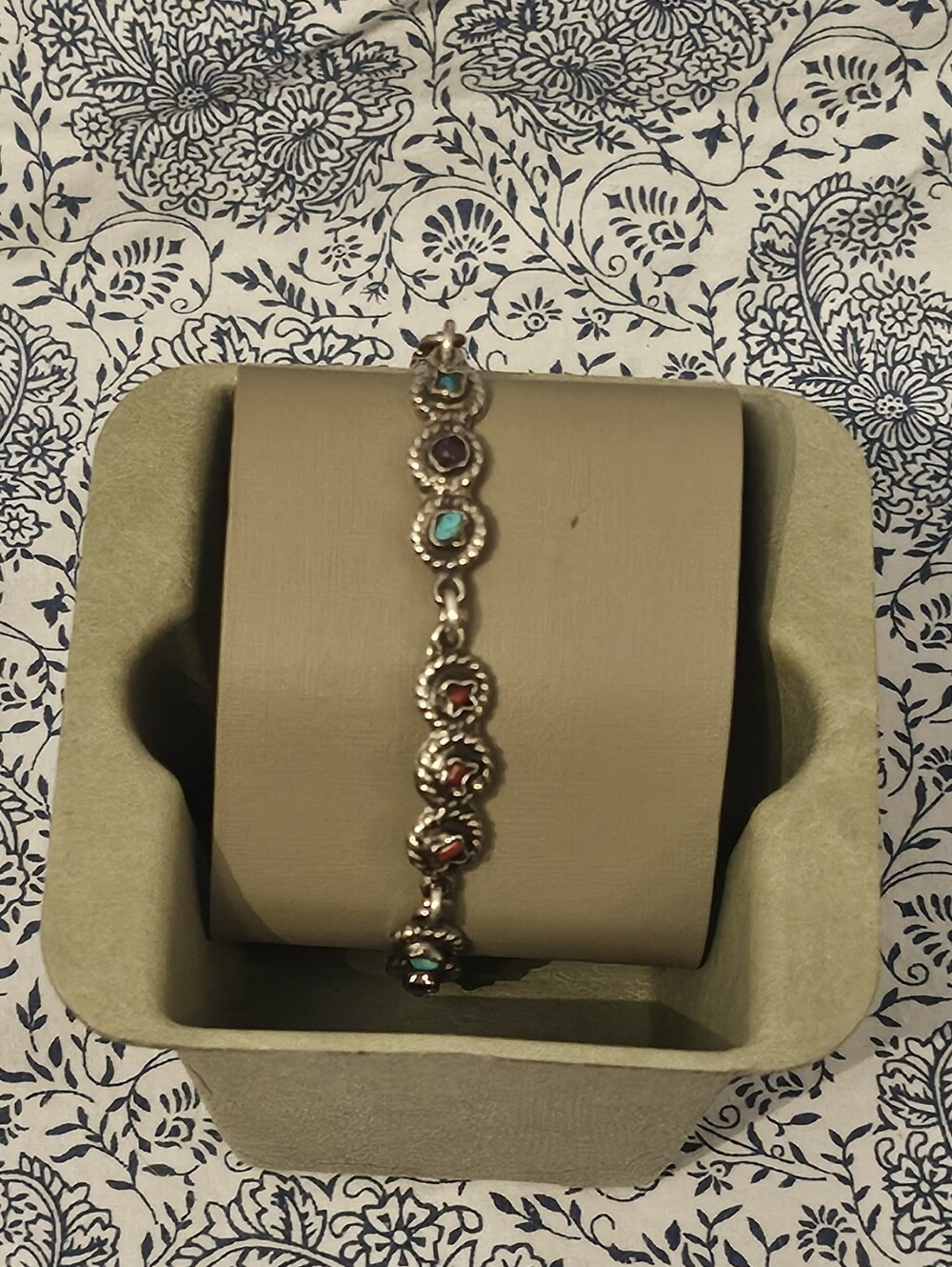 Vintage Sterling Silver Signed Mexico Multi Stone Link Bracelet